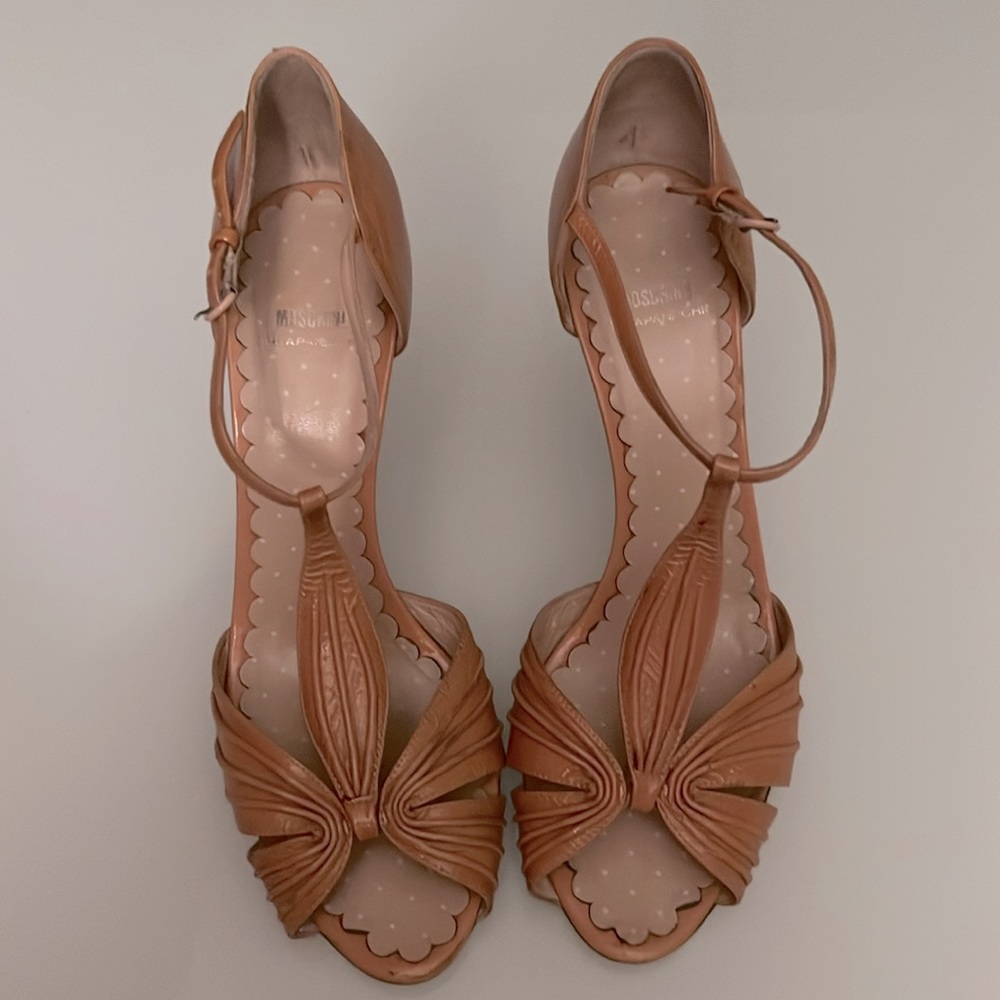 Moschino brown/nude open toe pump with thick heel Sz 40 EU